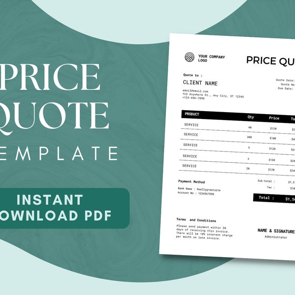 PRICE TEMPLATE, Editable Quotation Sheet Canva Template, Price Offer Doc for Small Business, Printable Price Estimate Template
