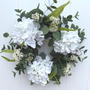 White Hydrangea Wreath For Front Door, Spring And Summer Wreath, White Garden Wreath, Hydrangea Wreath, Housewarming Gift Wedding Decor Gift