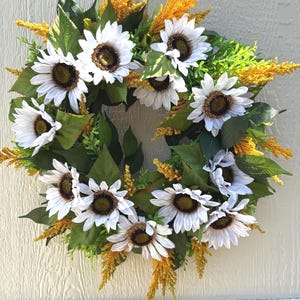 Summer Fall wreath for Front Door, Harvest Wall Decor, Everyday Wreath, Sunflower Wreath, White Sunflower Wreath Fall, Summer Fall Wreath