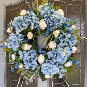 Blue Hydrangea Summer Wreath for Front Door, Summer Blue Wreath for Porch, Summer Hydrangea Wreath, Housewarming Gift, Summer Garden Wreath