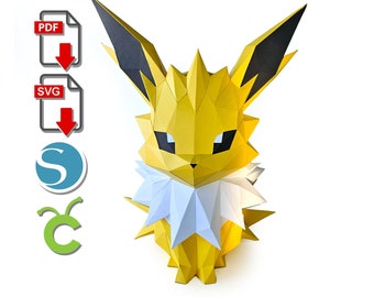 Jolteon Papercraft Sculpture, Low Poly DIY (PDF, SVG)