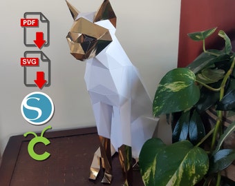Siamese Cat, 3d printed, elegant, DIY Craft, for Cricut or Silhouette Cameo, Origami, pdf, svg, dxf, Paper Sculpture, Low Poly DIY, decor