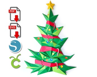 Christmas Tree Papercraft, 3d printed for Cricut or Silhouette Cameo, pdf, svg, Paper Sculpture, Low Poly DIY