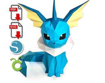 Vaporeon Papercraft Sculpture: Low Poly DIY (PDF, SVG)