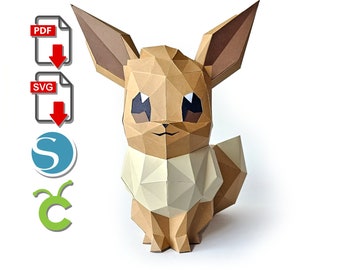 Eevee Papercraft, 3d printed, for Cricut or Silhouette Cameo, pdf, svg, Paper Sculpture, Low Poly DIY, Pokemon
