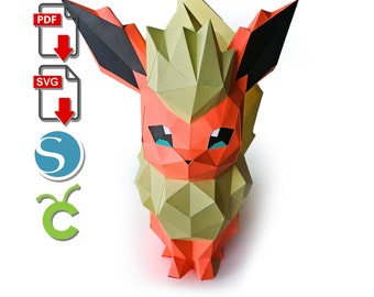 Flareon Papercraft, 3d printed, for Cricut or Silhouette Cameo, pdf, svg, Paper Sculpture, Low Poly DIY, Pokemon