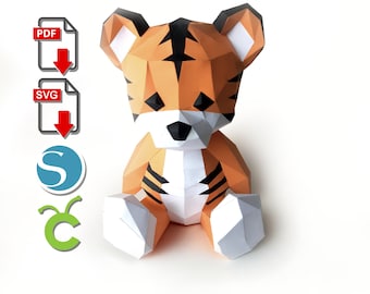 3D Tiger Papercraft: Low Poly DIY Paper Sculpture (PDF, SVG)