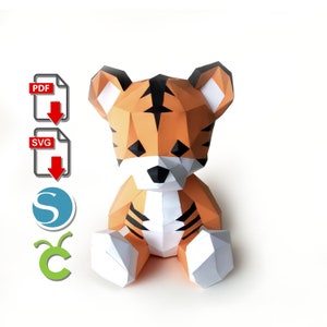 Tiger Papercraft, stampa 3d, Cute Tiger nuovo anno 2022, artigianato fai da te, Origami, pdf, scultura di carta, fai da te Low Poly, gatto selvatico