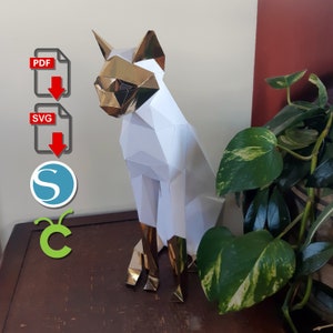 Chat siamois, 3d imprimé, élégant, DIY Craft, pour Cricut ou Silhouette Cameo, Origami, pdf, svg, dxf, Paper Sculpture, Low Poly DIY, décor