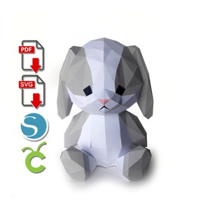 Créations en papier lapin, imprimées en 3D, lapin de Pâques, créations DIY, pour Cricut ou camée silhouette, origami, pdf, svg, sculpture en papier, bricolage low poly