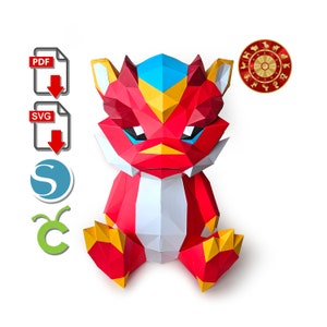 Dragon Papercraft, 3d gedrukt voor Cricut of Silhouette Cameo, pdf, svg, Paper Sculpture, Low Poly DIY, Chinees Nieuwjaar