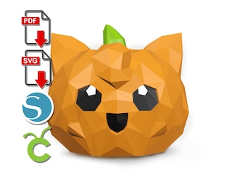 Jigglypuff Pumpkin Papercraft, 3D Low Poly DIY (PDF, SVG)