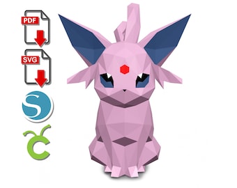 Espeon Papercraft Sculpture, Low Poly DIY (PDF, SVG)