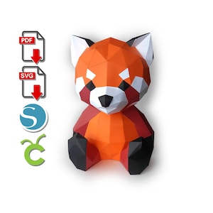 Rode Panda Papercraft, DIY Craft, voor Cricut of Silhouette Cameo, Origami, pdf, svg, Paper Sculpture, Low Poly DIY, baby shower cadeau