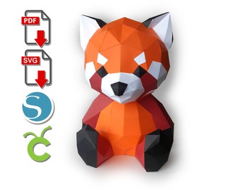 Red Panda Paper Sculpture: Low Poly DIY Craft (PDF, SVG)