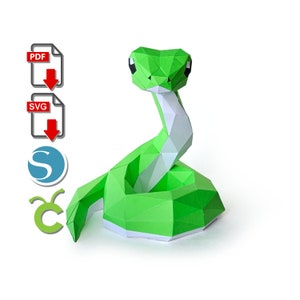 Snake 3D papercraft voor Cricut of Silhouette Cameo, pdf, svg, Paper Sculpture, Low Poly DIY, Baby shower cadeau, nieuw maanjaar