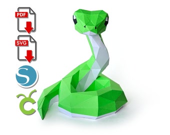 Snake 3D papercraft for Cricut or Silhouette Cameo, pdf, svg, Paper Sculpture, Low Poly DIY, Baby shower gift, lunar new year