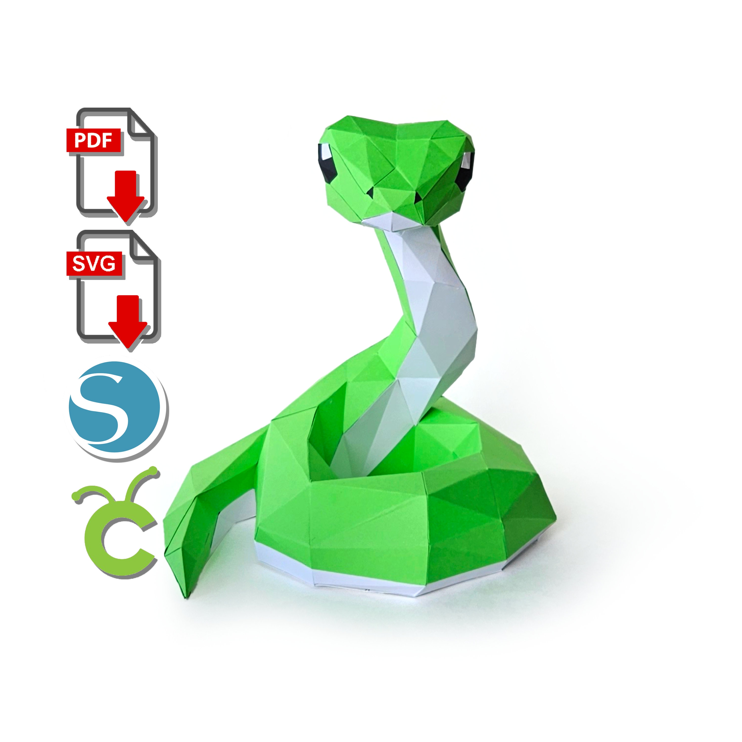 Snake 3D Papercraft for Cricut or Silhouette Cameo, Pdf, Svg, Paper