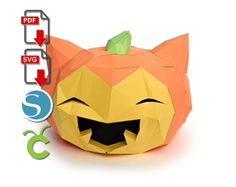Snorlax Pumpkin Papercraft, Low Poly 3D Sculpture (PDF, SVG)