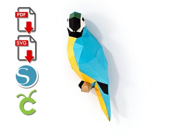 Macaw 3D Papercraft: Low Poly DIY Sculpture (PDF, SVG)