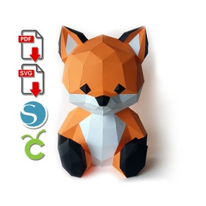 Fox Papercraft, stampa 3d, artigianato fai da te, per Cricut o Silhouette Cameo, Origami, pdf, svg, scultura di carta, fai da te Low Poly, regalo baby shower