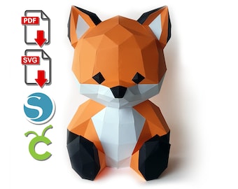 Fox Papercraft, 3d printed, DIY Craft, for Cricut or Silhouette Cameo, Origami, pdf, svg, Paper Sculpture, Low Poly DIY, baby shower gift
