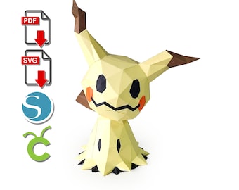 Mimikyu Paper Sculpture, Low Poly DIY (PDF, SVG)