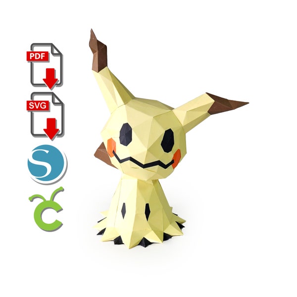 Mimikyu Papercraft, 3d printed, for Cricut or Silhouette Cameo, pdf, svg, Paper Sculpture, Low Poly DIY, Pokemon