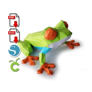 Red-eyed Tree Frog 3D Papercraft model, Papercraft, for Cameo or Cricut, 3d printed, DIY Craft, Origami, pdf, Paper Sculpture, Low Poly DIY