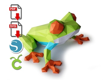 Red-eyed Tree Frog 3D Papercraft model, Papercraft, for Cameo or Cricut, 3d printed, DIY Craft, Origami, pdf, Paper Sculpture, Low Poly DIY
