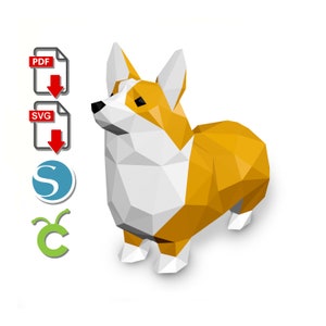 Escultura de papel Corgi 3d, para Cricut o Silhouette Cameo, Origami, pdf, svg, Platinum Jubilee, Low Poly DIY craft