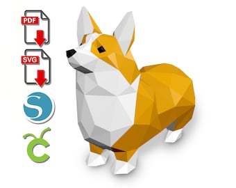 Corgi 3D Paper Sculpture: Low Poly DIY Craft (PDF, SVG)