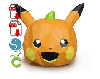 Pikachu Pumpkin Papercraft, 3D Low Poly DIY (PDF, SVG)