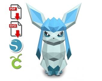 Glaceon Papercraft, 3d printed, for Cricut or Silhouette Cameo, pdf, svg, Paper Sculpture, Low Poly DIY, Pokemon