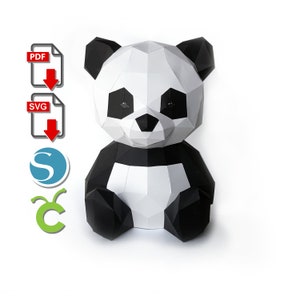 Panda Papercraft, impresso em 3D, DIY Craft, para Cricut ou Silhouette Cameo, Origami, pdf, svg, Escultura de papel, Low Poly DIY, presente de chá de bebê