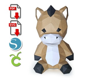 Horse 3D Papercraft: Low Poly DIY Sculpture (PDF, SVG)