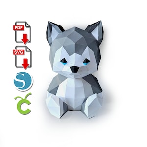 Husky Dog Papercraft, 3d printed, DIY Craft, for Cricut or Silhouette Cameo, pdf, svg, Paper Sculpture, Low Poly DIY, baby shower gift