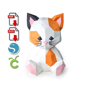 Creazione con la carta 3D con gatto per Cricut o Silhouette Cameo, pdf, svg, scultura su carta, low poly fai da te, regalo per baby shower, baby shower