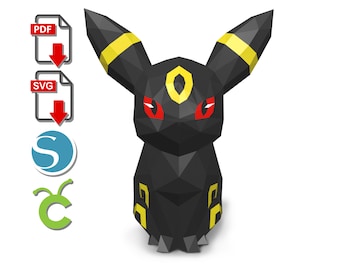 Umbreon Paper Sculpture: Low Poly DIY Template (PDF, SVG)