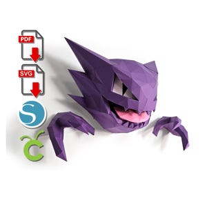 Huanter, stampato in 3D, per Cricut o Silhouette Cameo, PDF, SVG, scultura di carta, fai da te Low Poly, Pokemon, Halloween