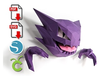 Haunter Paper Sculpture: Low Poly DIY Pokemon, Cricut/Silhouette (PDF, SVG)
