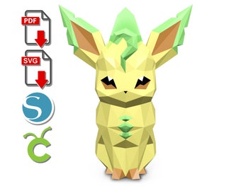 Leafeon Papercraft: Low Poly 3D Sculpture (PDF, SVG)