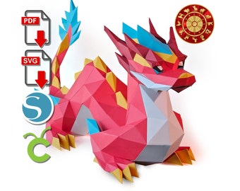 Dragon Papercraft, 3d printed for Cricut or Silhouette Cameo, pdf, svg, Paper Sculpture, Low Poly DIY, chinese new year