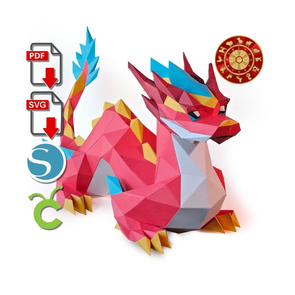 Dragon Papercraft, 3d printed for Cricut or Silhouette Cameo, pdf, svg, Paper Sculpture, Low Poly DIY, chinese new year