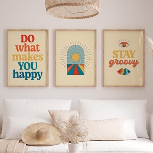 Groovy Aesthetic Print Set of 3 | 70s poster | Stay Groovy poster | Do what makes you happy | Hippie Style summer Retro Wall Art poster