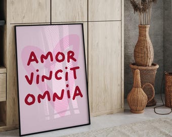 Amor vincit omnia print Trendy Love Quote Aesthetic Academia poster Latin wall art Love conquers all poster Book Lover Art Italian Words