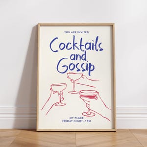 Cocktails & Gossip Summer Print Girlhood Friendship Esthetic Bruch Drinks Poster Trendy Kitchen Art Bar Cart Prosecco Martini Wine Decor