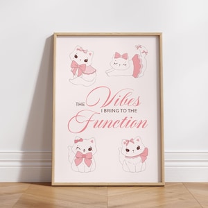 Póster estético rosa de moda con estampados de gatos lindos, arte de pared femenino, decoración de habitación coqueta, arte de pared para dormitorio con función Vibes, rosa minimalista preppy