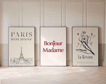 Parisian Wall Art Print Set: French Quotes, Eiffel Tower (Digital Download)