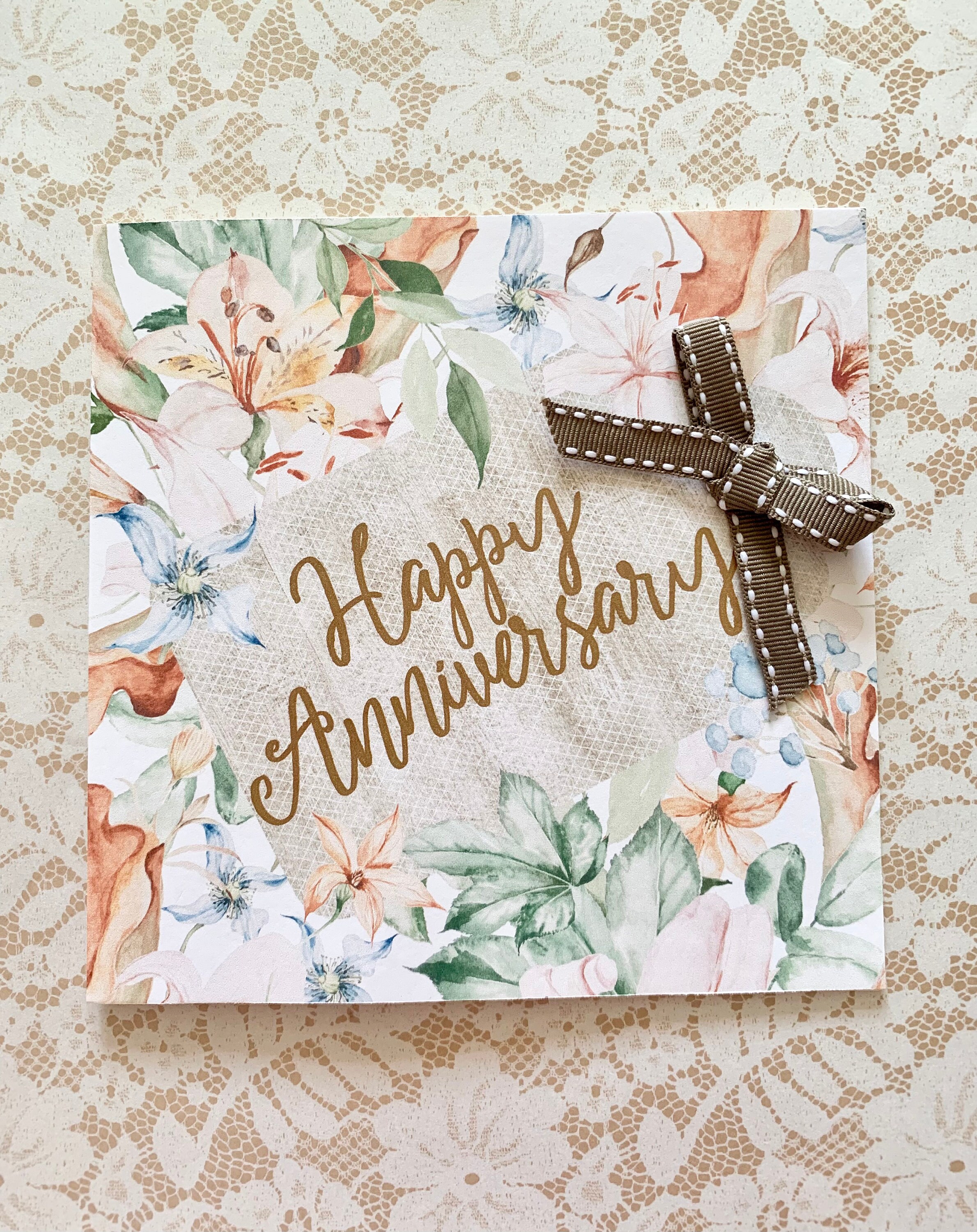 Happy Anniversary Card With Gift Tag and Ribbon on a Etsy UK